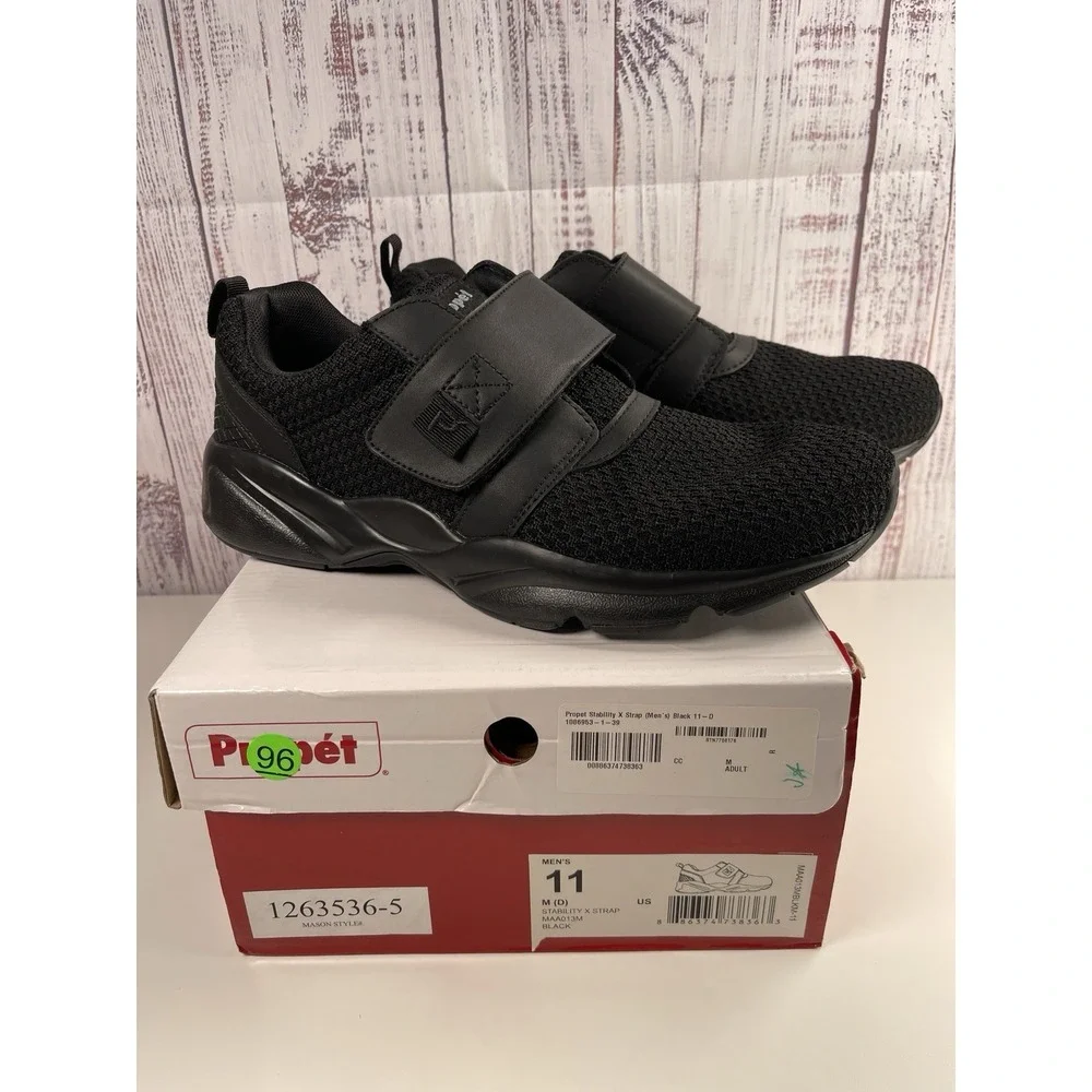 Propet Stability X Strap Mens 11 Black Sneakers